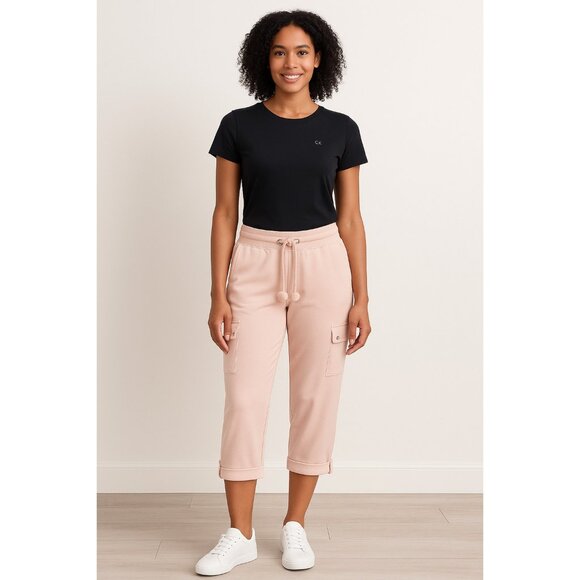 Calvin Klein Women’s Pink Capri Cargo Pants Size M Drawstring Waist Pockets - Picture 1 of 5